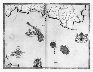 3-as térkép Az Armada flotta útvonalát ábrázolja, vésette Augustine Ryther, 1588